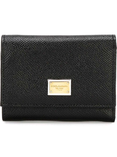 Shop Dolce & Gabbana Black Leather  Bifold Wallet With Logo Plate
