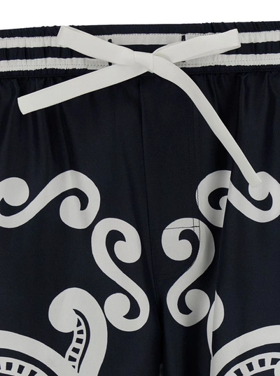 Shop Dolce & Gabbana Blue Bermuda Shorts With Marina-print In Silk Woman