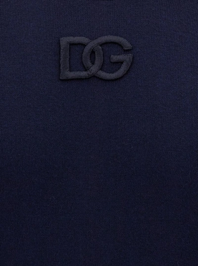 Shop Dolce & Gabbana Blue Crewneck Sweater With Tonal Logo Embroidery In Wool Man