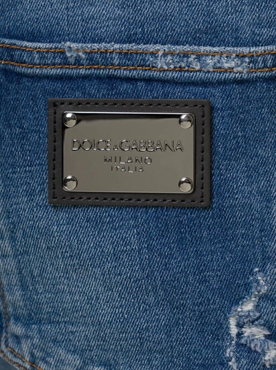 Shop Dolce & Gabbana Blue Distressed Slim-fit Jeans In Cotton Denim Man