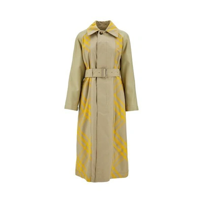 Shop Burberry Checked  Trench Coat In Beige