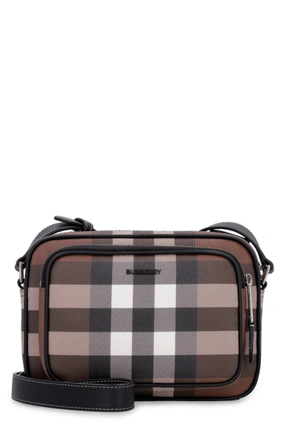 Shop Burberry Messenger Bag With Check Motif In Brown