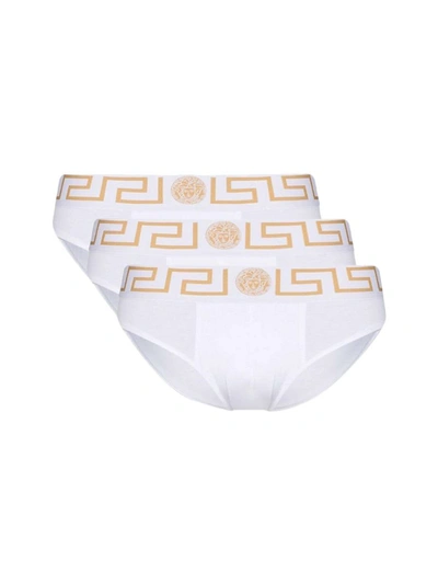 Shop Versace Three-panties Confection In White