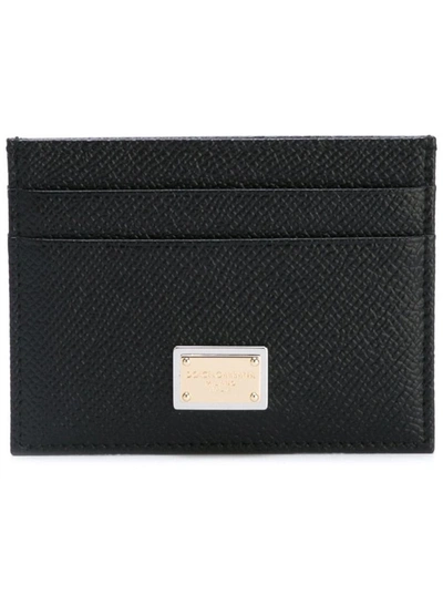 Shop Dolce & Gabbana Card Holder In Hammered Leather With Logo In Black