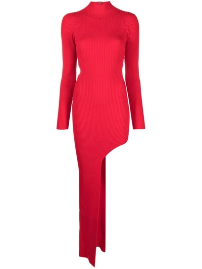 Shop David Koma Asymmetric Evening Dress With Cut-out In Red