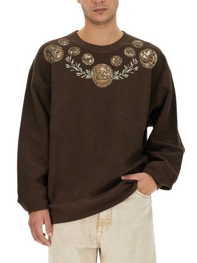 Shop Dolce & Gabbana Coin Print Sweatshirt In Brown
