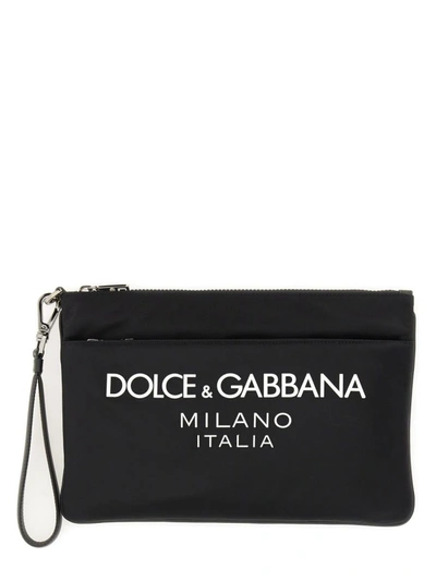 Shop Dolce & Gabbana Pouch With Rubberized Logo In Black