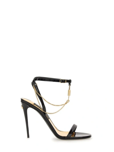Shop Dolce & Gabbana Sandal With Chain And Charm In Black