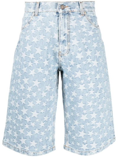 Shop Erl Denim Jacquard Shorts Clothing In Blue