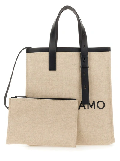 Shop Ferragamo Tote Bag With Logo In Beige