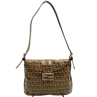 Shop Fendi Zucchino Brown Leather Shoulder Bag ()