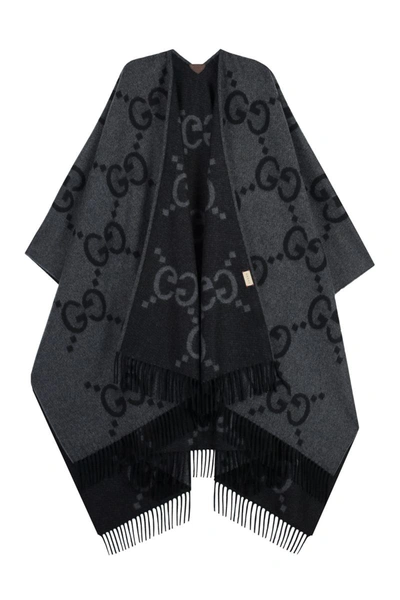 Shop Gucci Cashmere Poncho In Grey