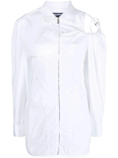 Shop Jacquemus Galliga Asymmetric Shirtdress In White