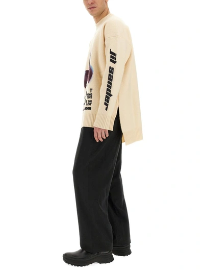 Shop Jil Sander Jersey With Embroidery In Beige