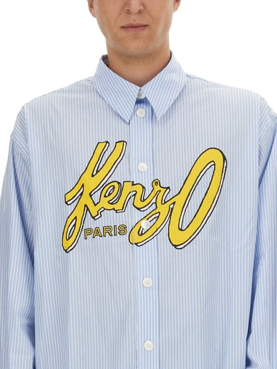 Shop Kenzo Shirt With Logo In Azure
