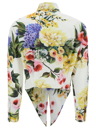 Shop Dolce & Gabbana Multicolor Crop Shirt With Garden Print And Knot In Cotton Woman