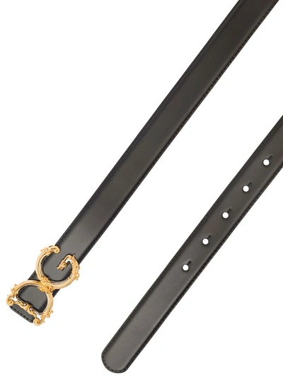 Shop Dolce & Gabbana Leather Belt With Dg Buckle In Black