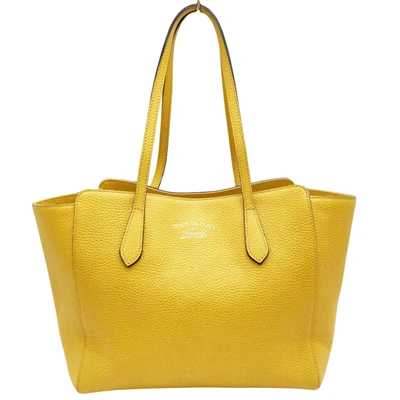 Shop Gucci Cabas Yellow Leather Tote Bag ()