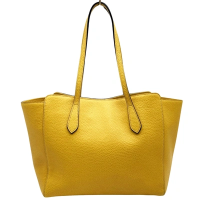 Shop Gucci Cabas Yellow Leather Tote Bag ()