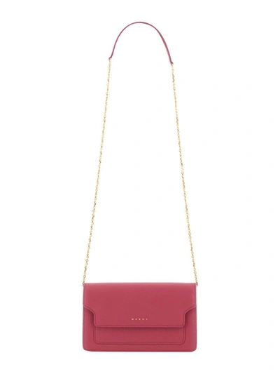 Shop Marni Wallet With Shoulder Strap In Fuchsia