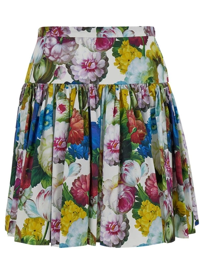 Shop Dolce & Gabbana Mini Multicolor Skirt With All-over Floreal Print In Cotton Woman