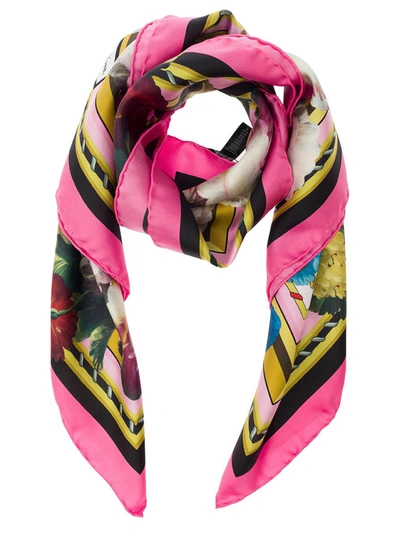 Shop Dolce & Gabbana Multicolor Scarf With Night Flowers Print In Silk Woman