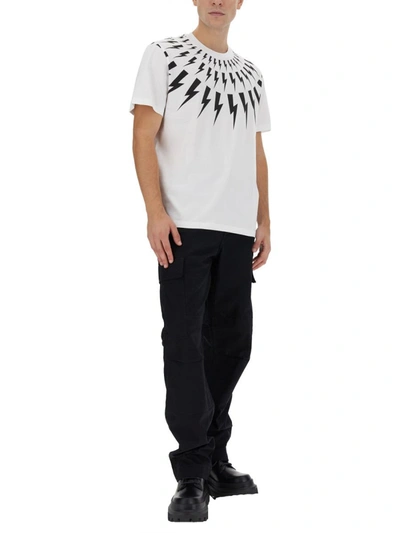 Shop Neil Barrett "fairisle Thunderbolt" T-shirt In White