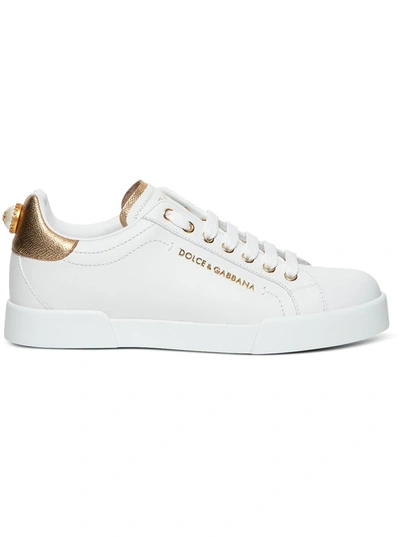 Shop Dolce & Gabbana Portofino White Leather Sneakers With Metallic Inserts  Woman