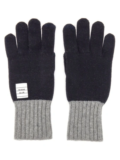 Shop Thom Browne Gloves With Logo In Blue