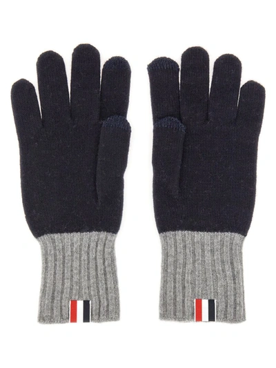 Shop Thom Browne Gloves With Logo In Blue