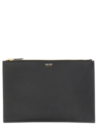 Shop Tom Ford Flat Leather Pouch In Black