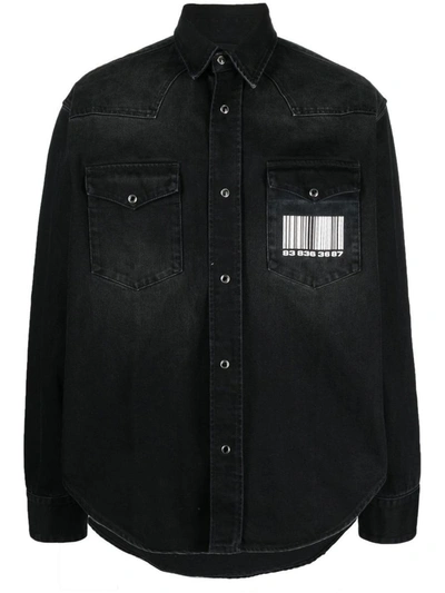 Shop Vtmnts Denim Long Sleeve Shirt In Black