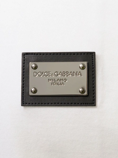 Shop Dolce & Gabbana White Crewneck T-shirt With Logo Plate In Cotton Man