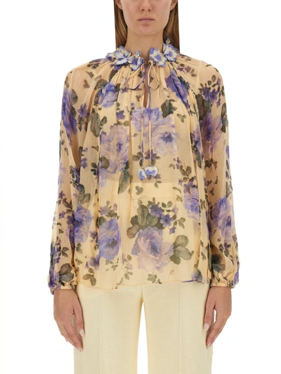 Shop Zimmermann Blouse With Floral Print In Multicolour