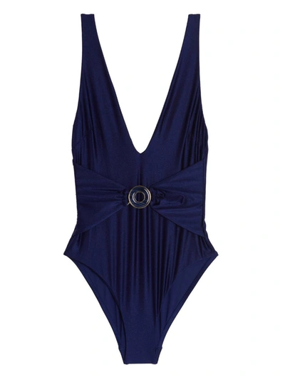 Shop Zimmermann One-piece Swimsuit 'tiggy Plunge Circle Link' In Blue