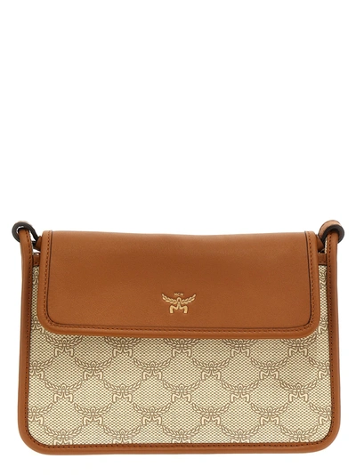 Shop Mcm Lauretos Mini Crossbody Bags In Beige