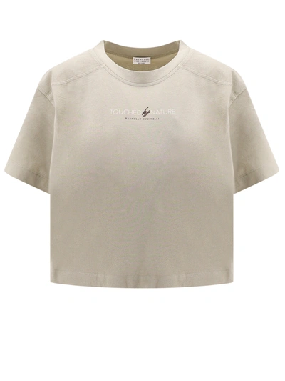 Shop Brunello Cucinelli Cotton T-shirt With Touched By Nature Print
