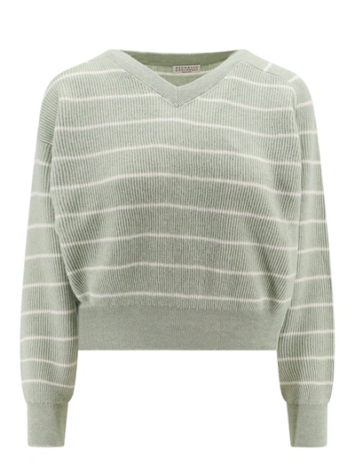 Shop Brunello Cucinelli Striped Alpaca And Cotton Sweater