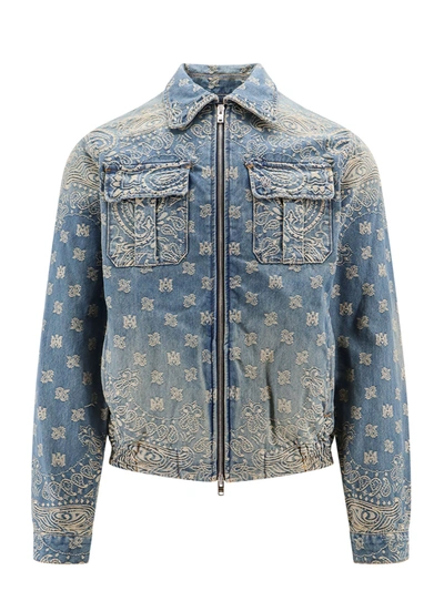 Shop Amiri Denim Jacket With Bandana Jacquard Embroidery