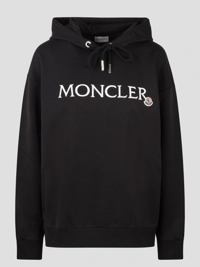 Shop Moncler Embroidered Logo Hoodie In Black