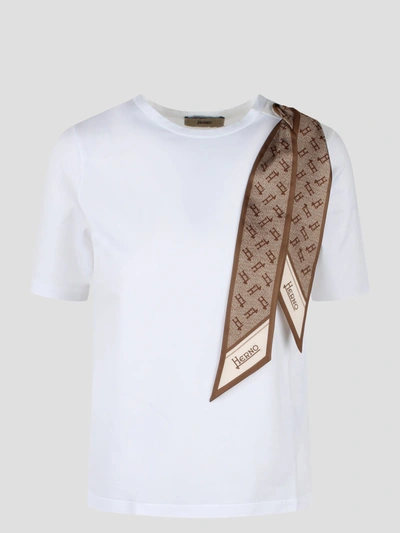 Shop Herno Superfine Cotton Stretch T-shirt With Scarf In White