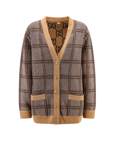 Shop Gucci Wool Cardigan With Madras Motif