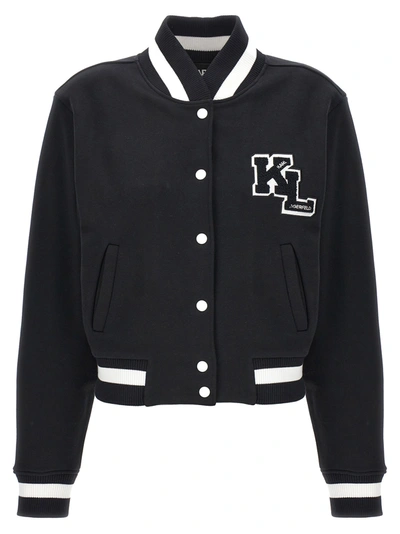 Shop Karl Lagerfeld Logo Bomber Jacket Casual Jackets, Parka In Black