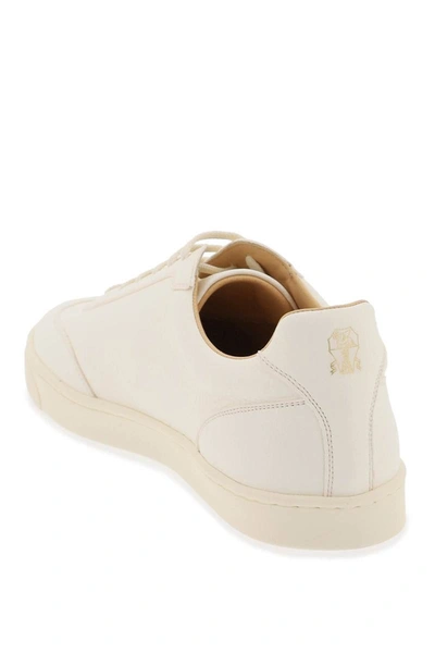 Shop Brunello Cucinelli Hammered Leather Sneakers In White