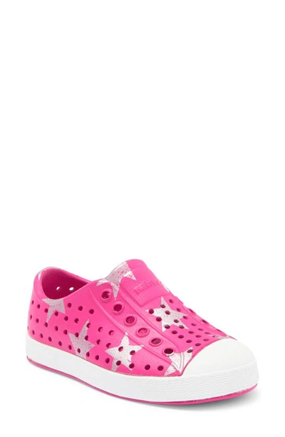 Shop Native Shoes Jefferson Water Friendly Perforated Slip-on In Radiant Pink/ Silver Stars