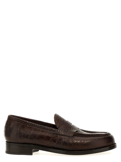 Shop Lidfort Croc Print Leather Loafers Brown