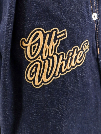 Shop Off-white Denim Bermuda Shorts With '90s Logo