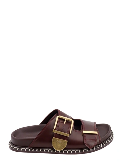 Shop Chloé Leather Sandals With Iconic Oversized Buckle