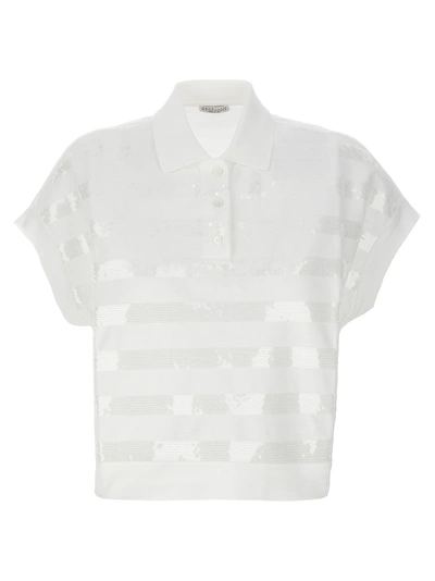 Shop Brunello Cucinelli Sequin Striped  Shirt Polo White