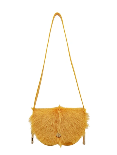 Shop Burberry Leather And Fur Shoulder Bag With Lateral Metal Detail